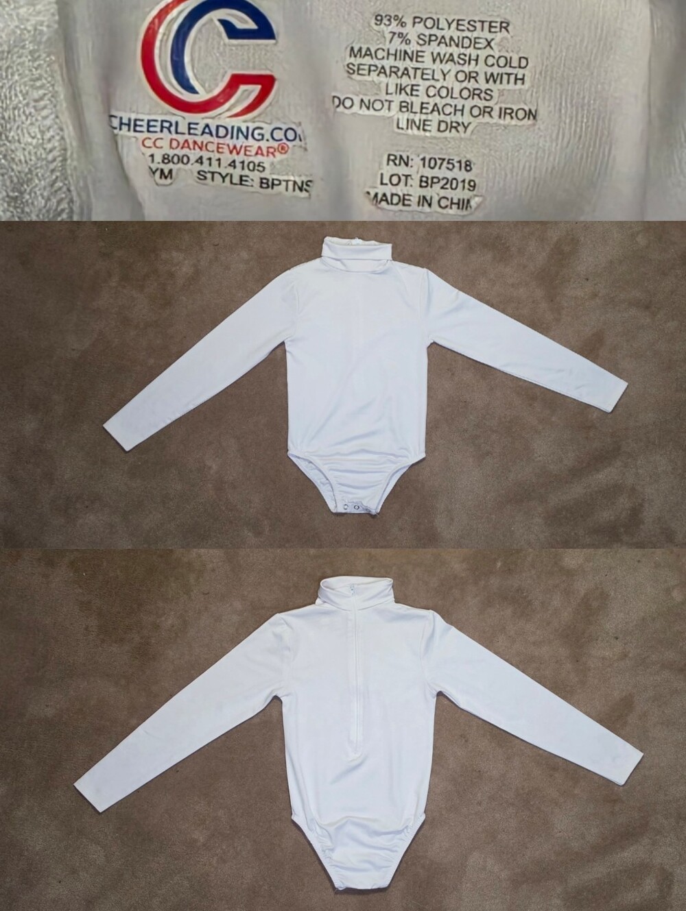 Kids white Long Sleeve Cheerleading Top Sz YM